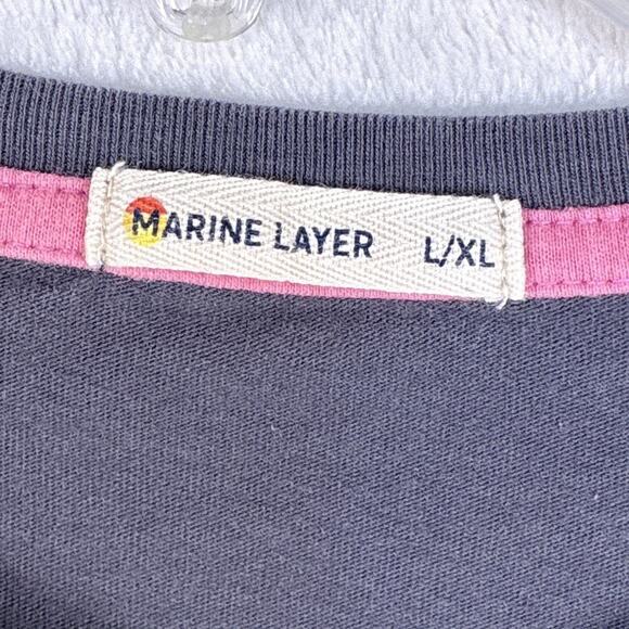 Marine Layer Men’s L/XL Jacob Pieced Crewneck Gray Pink Colorblock Retro Shirt - Picture 4 of 9